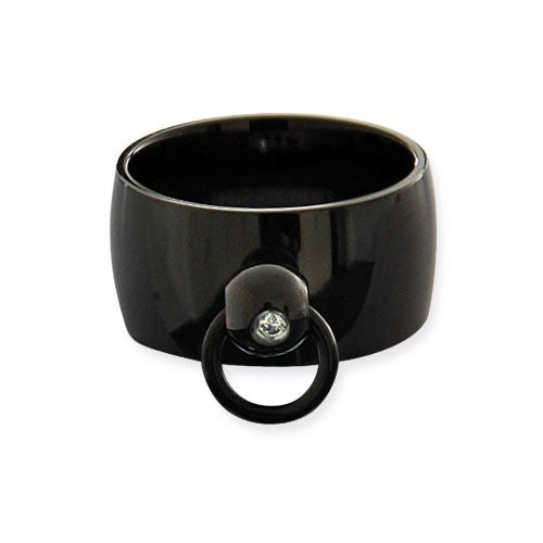 Story of O ring 12 mm stainless steel black coated with zirconium white size 52