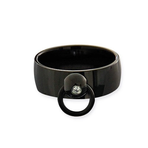 Story of O ring 8 mm stainless steel black coated with zirconium white size 52