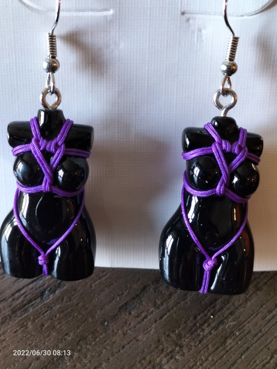 Bondage earrings purple color
