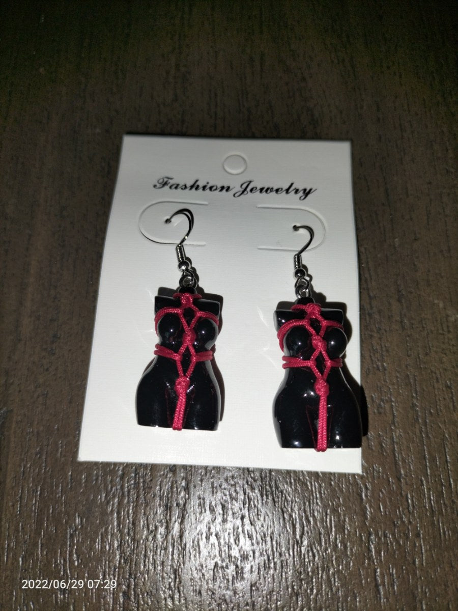 Bondage earrings red color