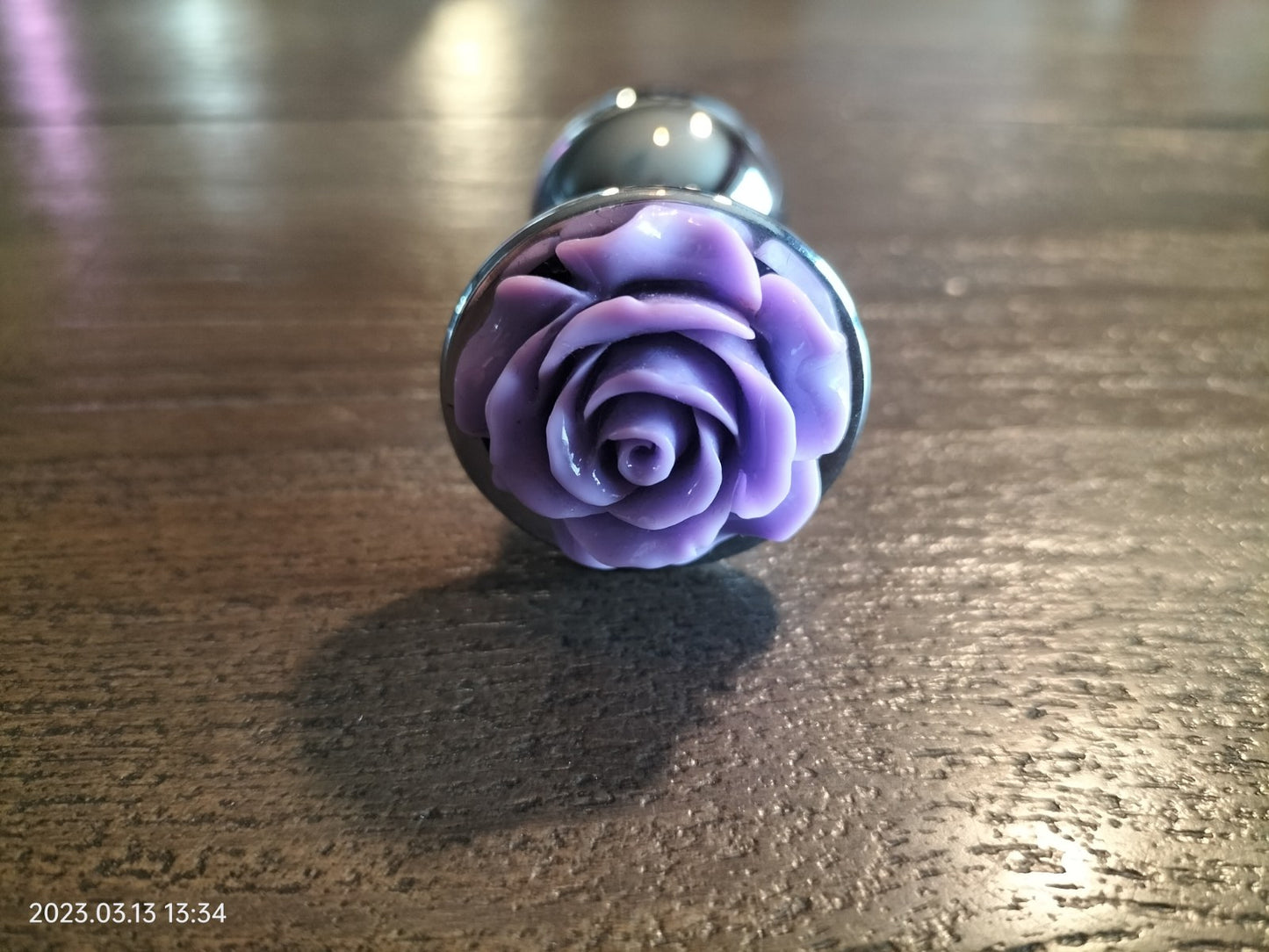 Buttplug met donker paarse roos maat smal