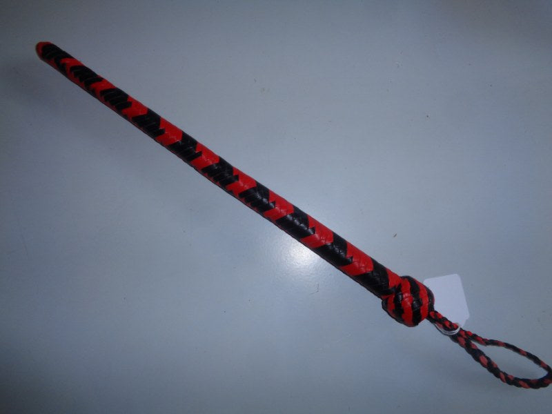 Thick black/red braided leather cane