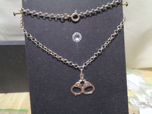 Sterling silver anklet with handcuffs 24 cm