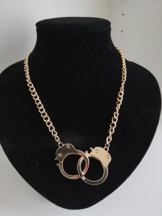 Large metal chain with handcuffs, gold or silver