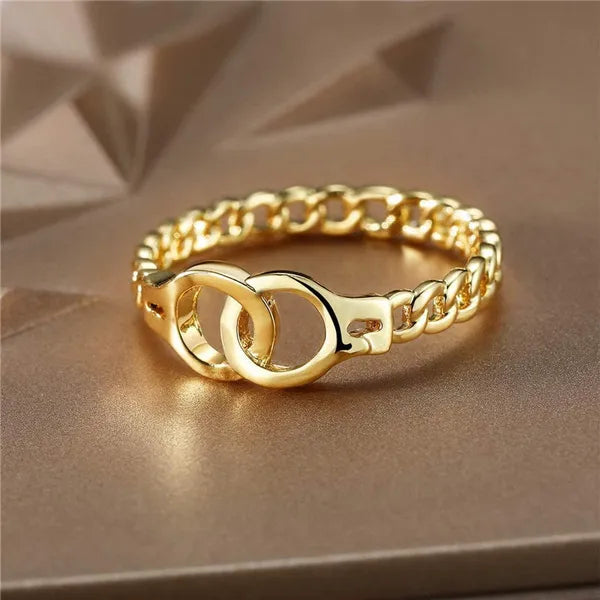 Handcuff ring gold plated size 6