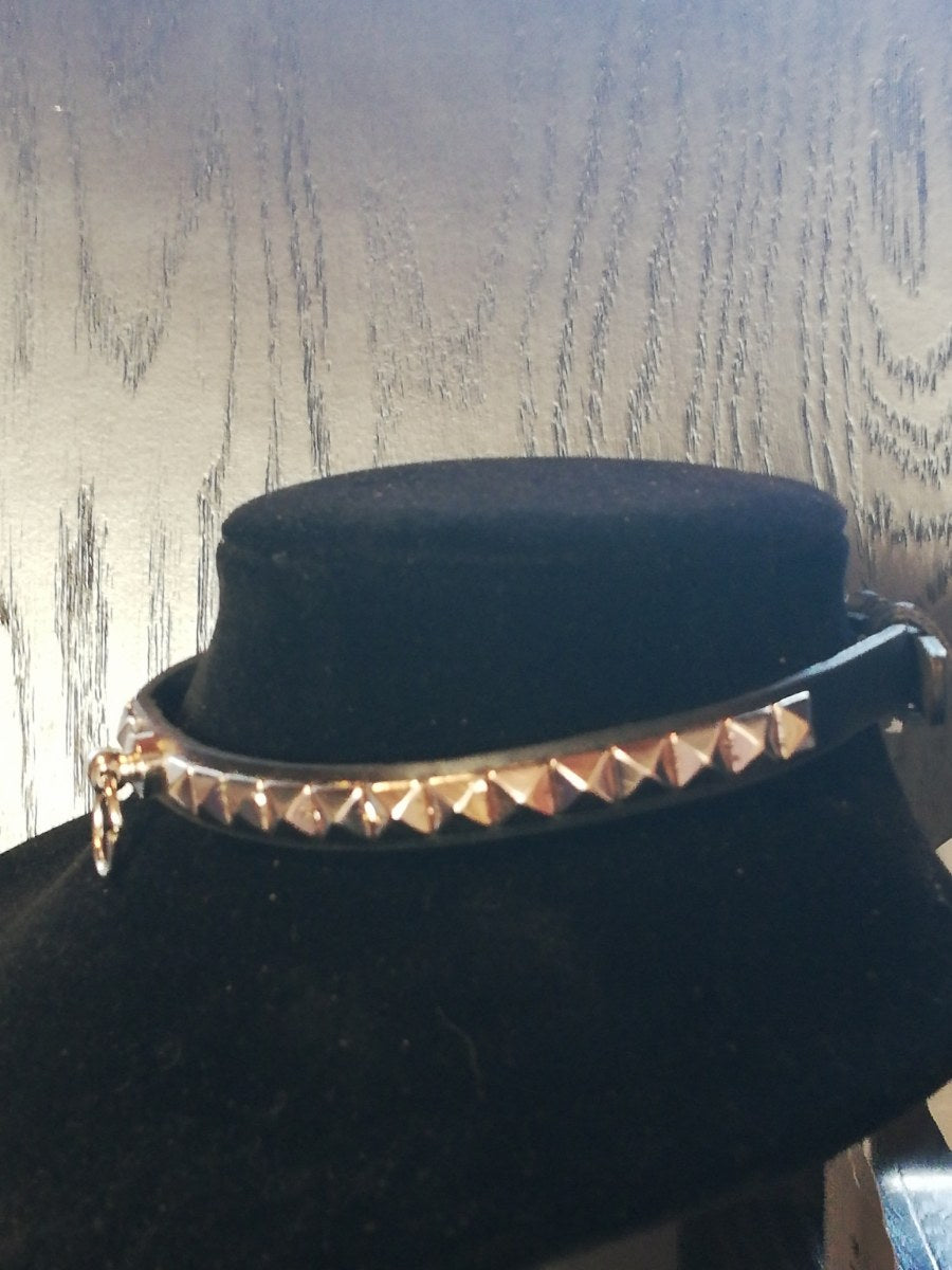 Narrow black leather collar with square studs