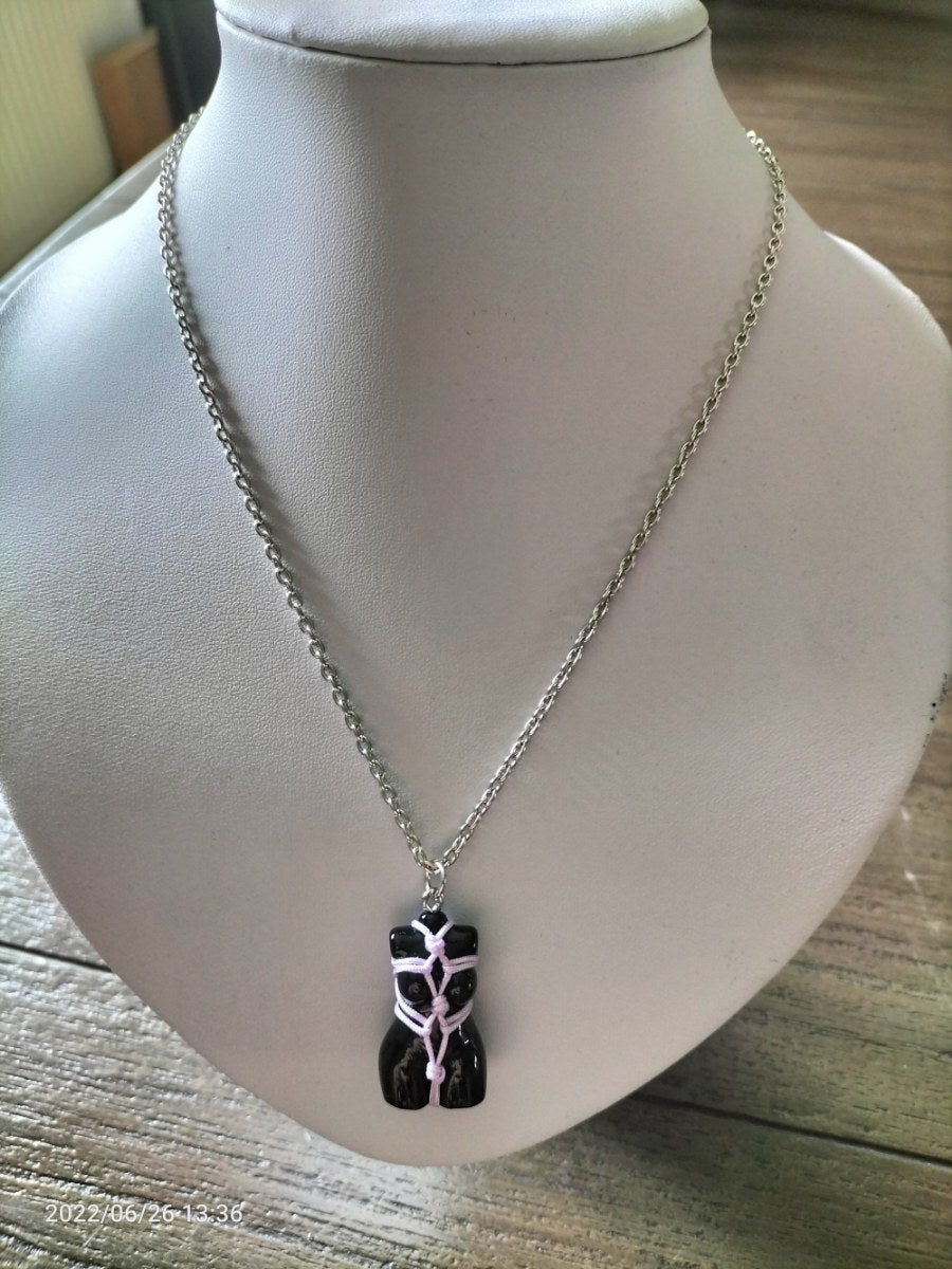 Bondage set oorbellen/halsketting licht roze touw - SM - speeltjes