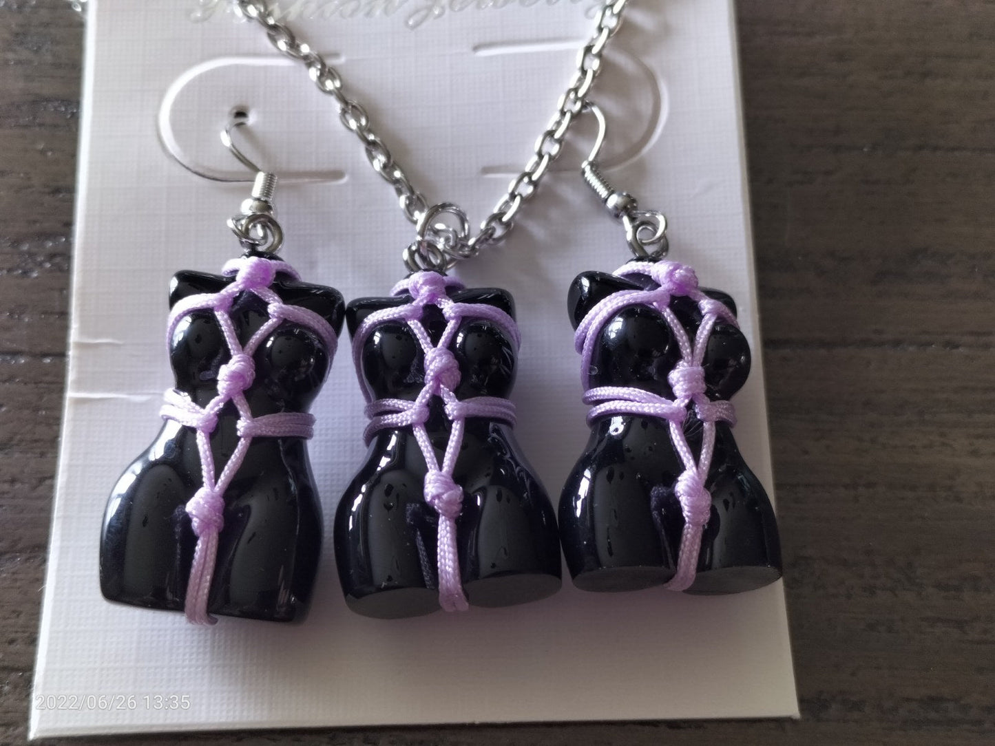 Bondage set oorbellen/halsketting licht roze touw - SM - speeltjes