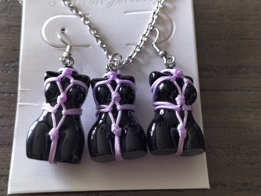 Bondage set oorbellen/halsketting licht roze touw - SM - speeltjes