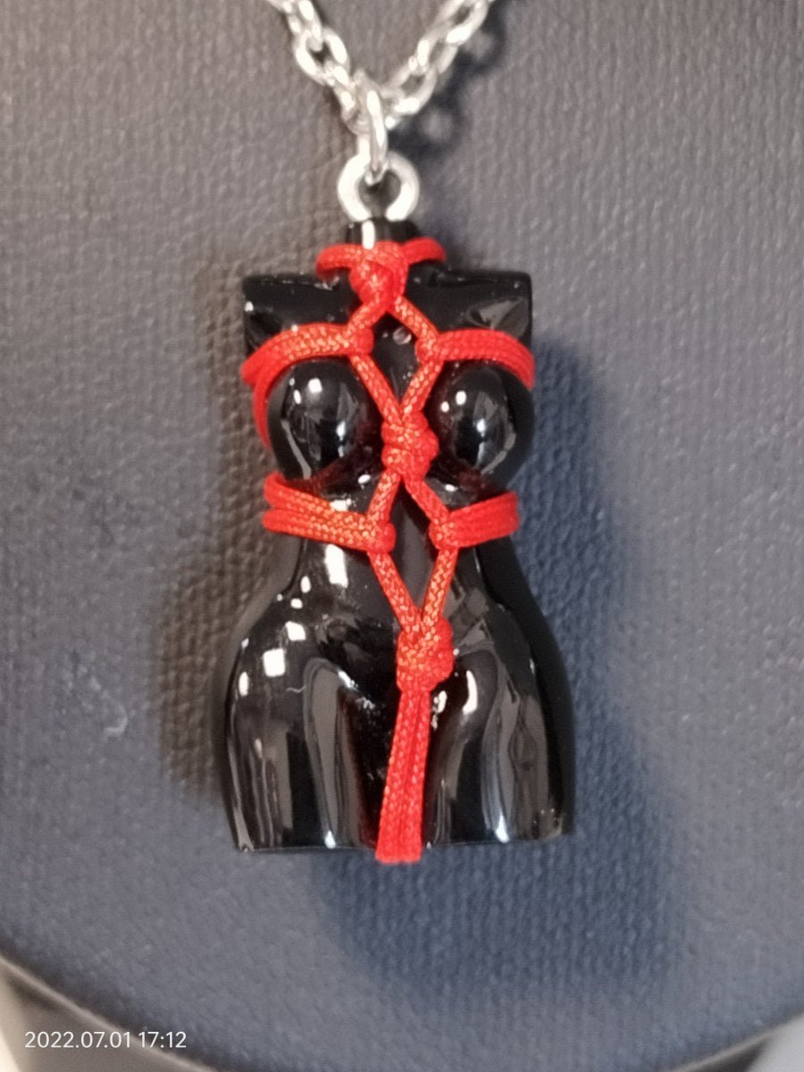 Bondage set oorbellen/halsketting rood touw - SM - speeltjes