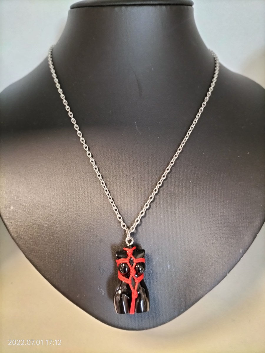 Bondage set oorbellen/halsketting rood touw - SM - speeltjes