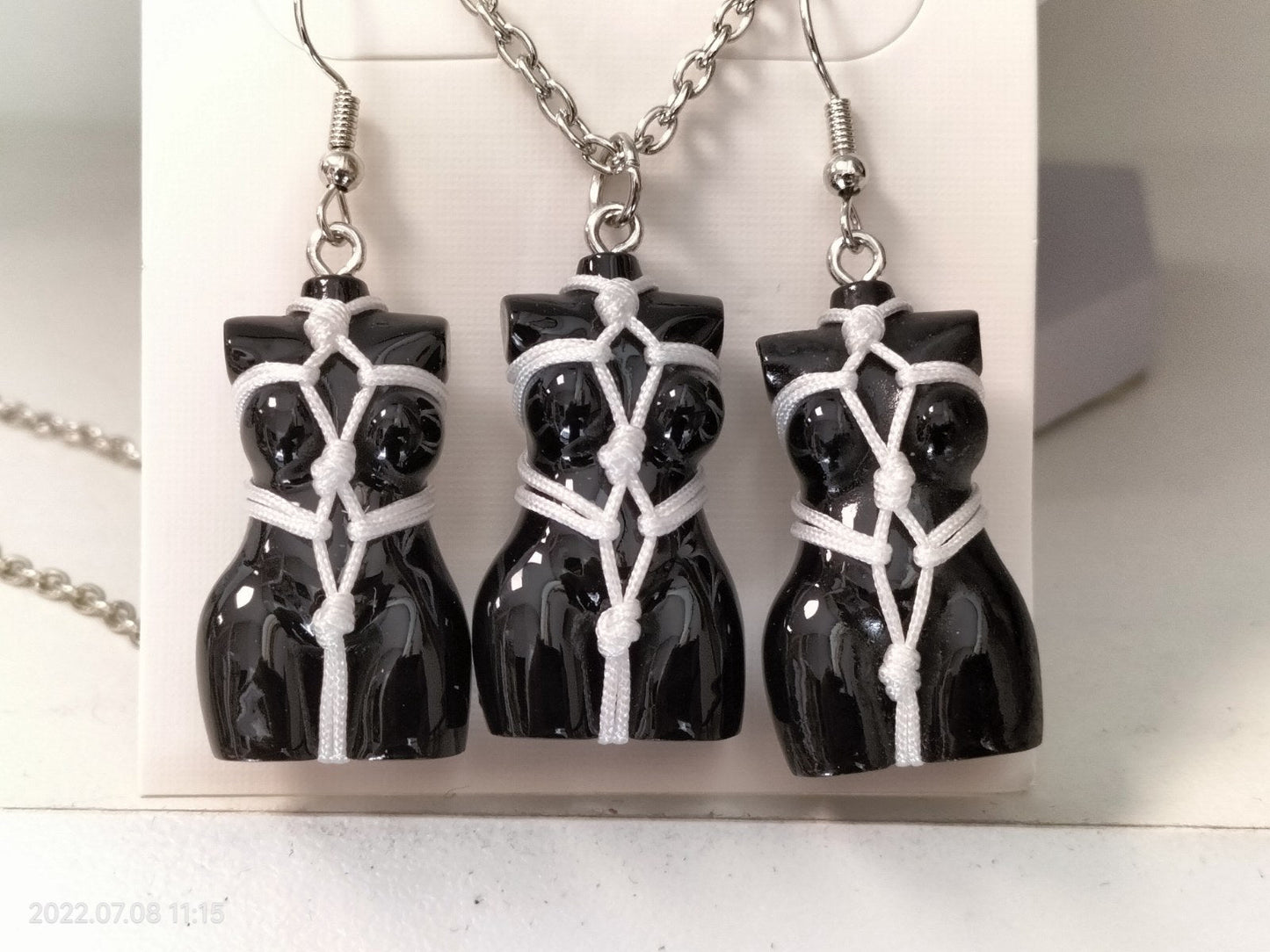 Bondage set oorbellen/halsketting wit touw - SM - speeltjes