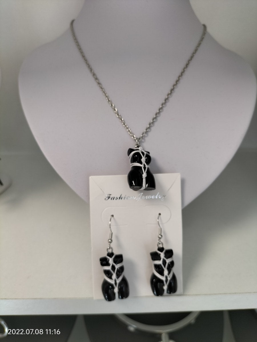 Bondage set oorbellen/halsketting wit touw - SM - speeltjes