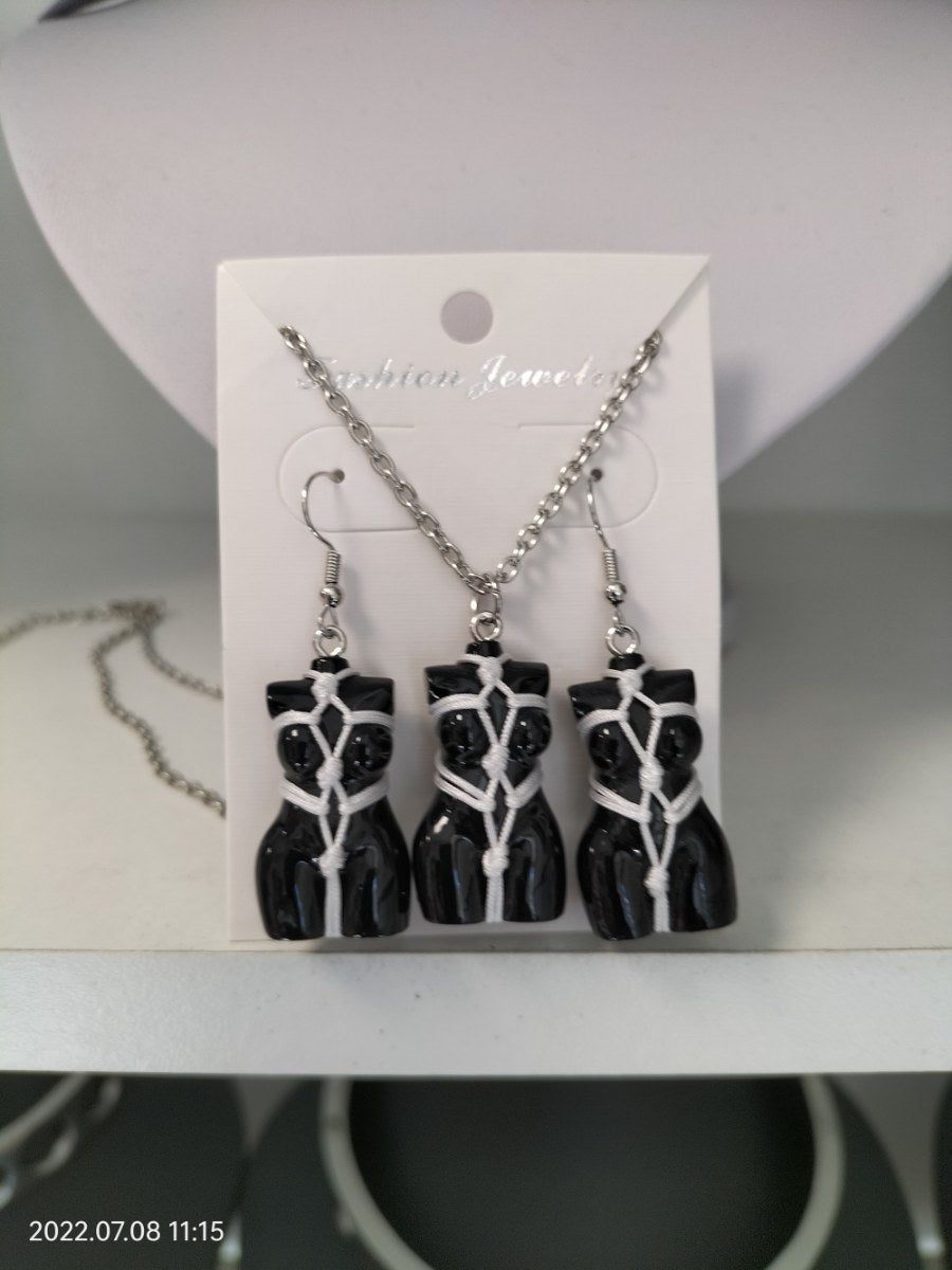 Bondage set oorbellen/halsketting wit touw - SM - speeltjes