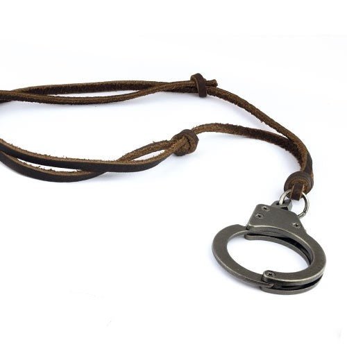 Lederen halsketting met grote handboei - SM - speeltjes