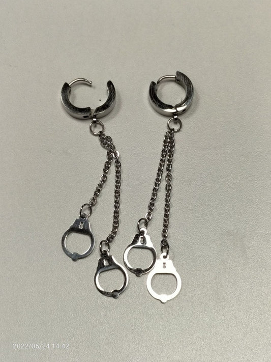 RVS oorbellen ketting en handboeien zilverkleurig - SM - speeltjes