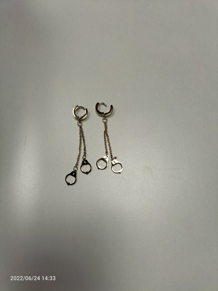 RVS oorbellen ketting met handboeien goudkleurig - SM - speeltjes