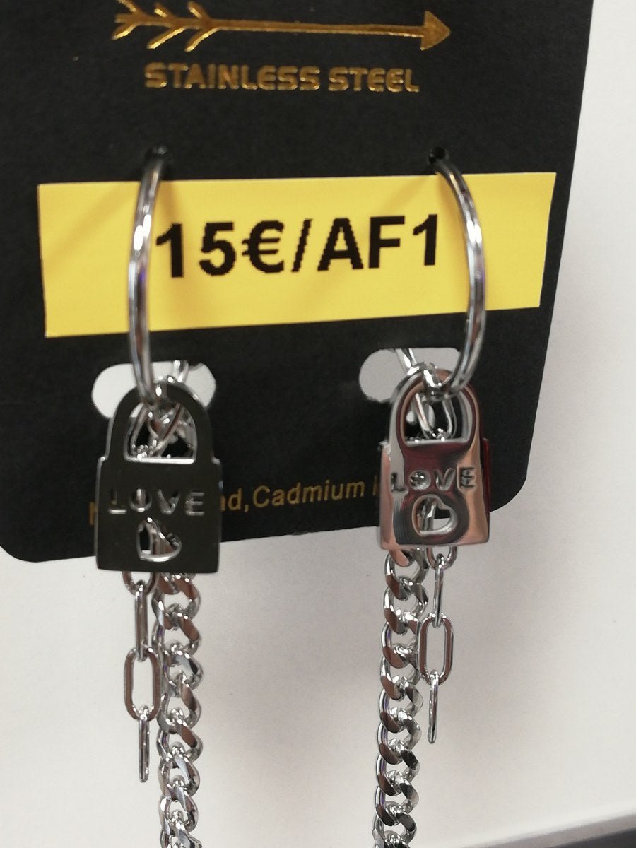 RVS oorbellen slotje met ketting - SM - speeltjes