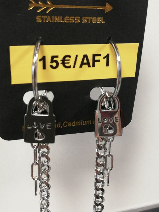 RVS oorbellen slotje met ketting - SM - speeltjes