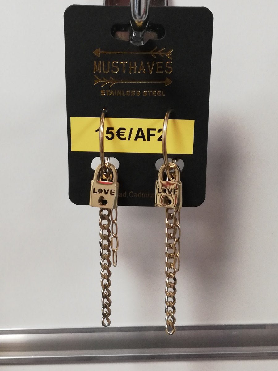 RVS oorbellen slotje met ketting goudkleurig - SM - speeltjes