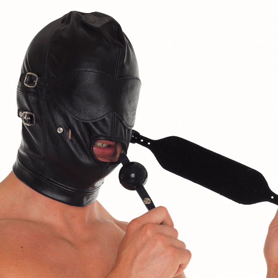 Head mask with removable gag, mouth and eye parts