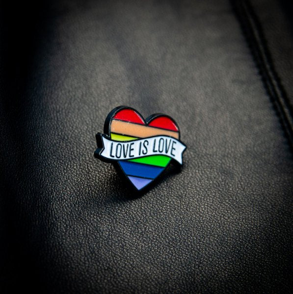 Heart rainbow love is love pin