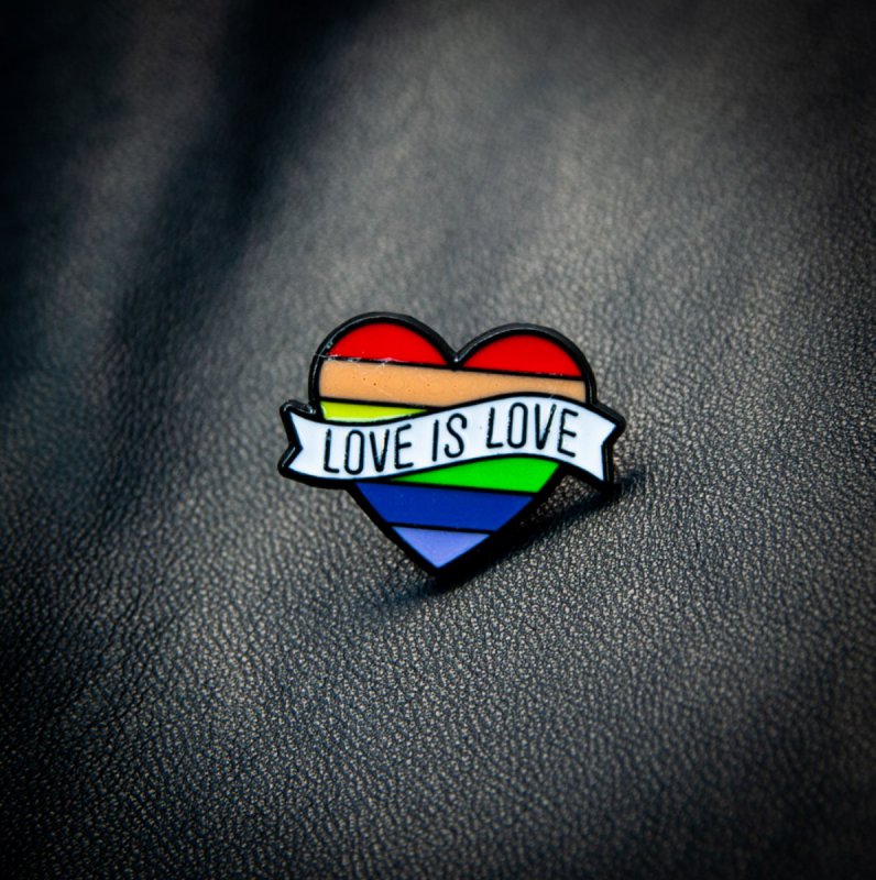 Heart rainbow love is love pin